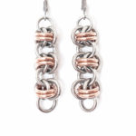 E1806 Barrel weave stainless steel & bronze chainmaille earrings